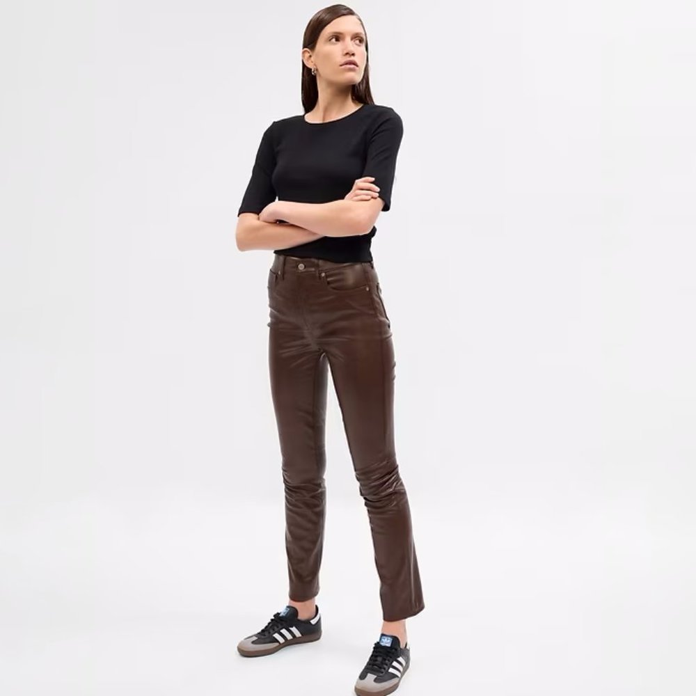 GAP High Rise Vegan Leather Vintage Slim Pants 4/27 Short Espresso Brown - Picture 5 of 7
